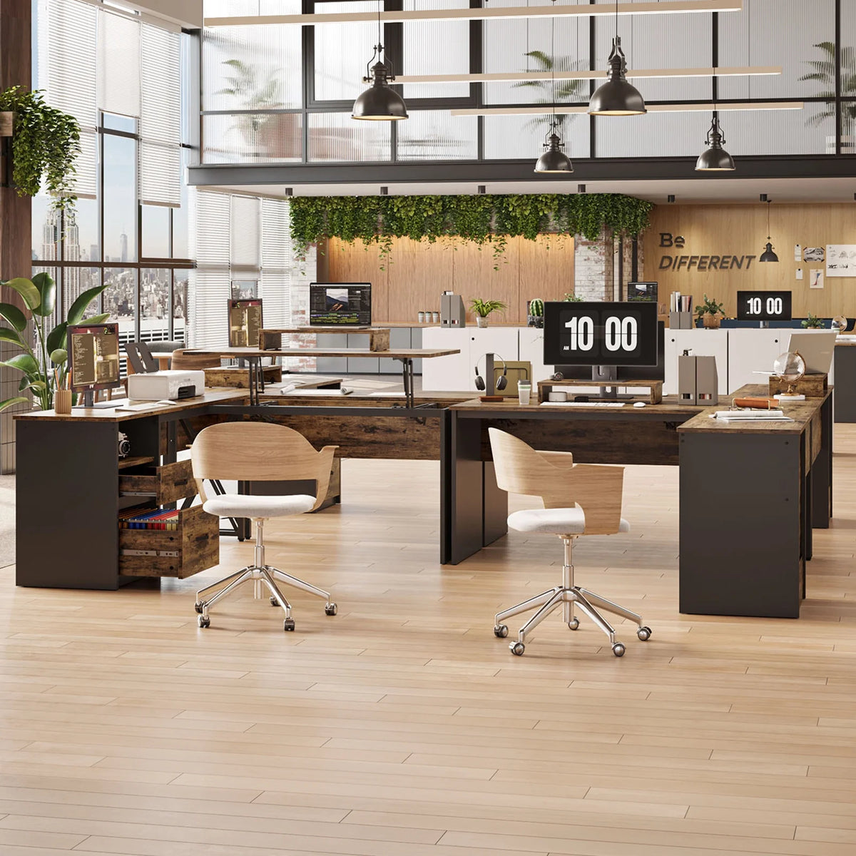 55 inch L-Shaped Lift Top Computer Desk with Storage B4391
