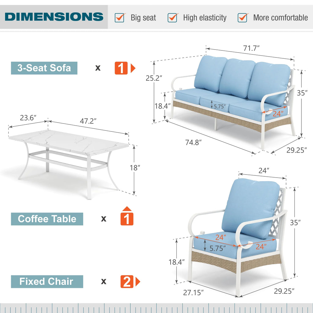 4 Piece Blue Patio Conversation Set D301965