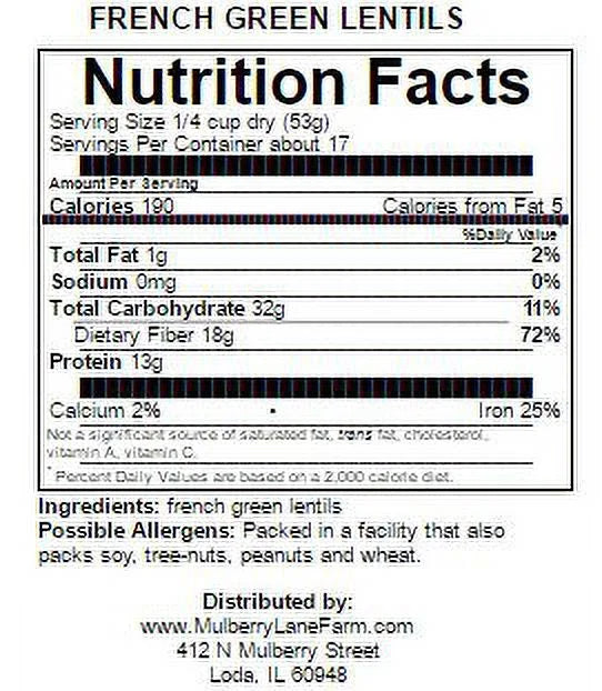 Organic French Green Lentils 10 lbs K44618