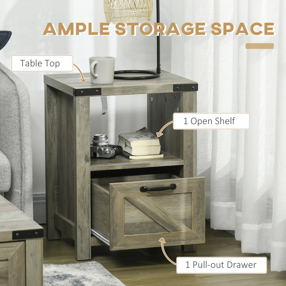 Set of 2 Gray Oak Side Table with Storage T2796
