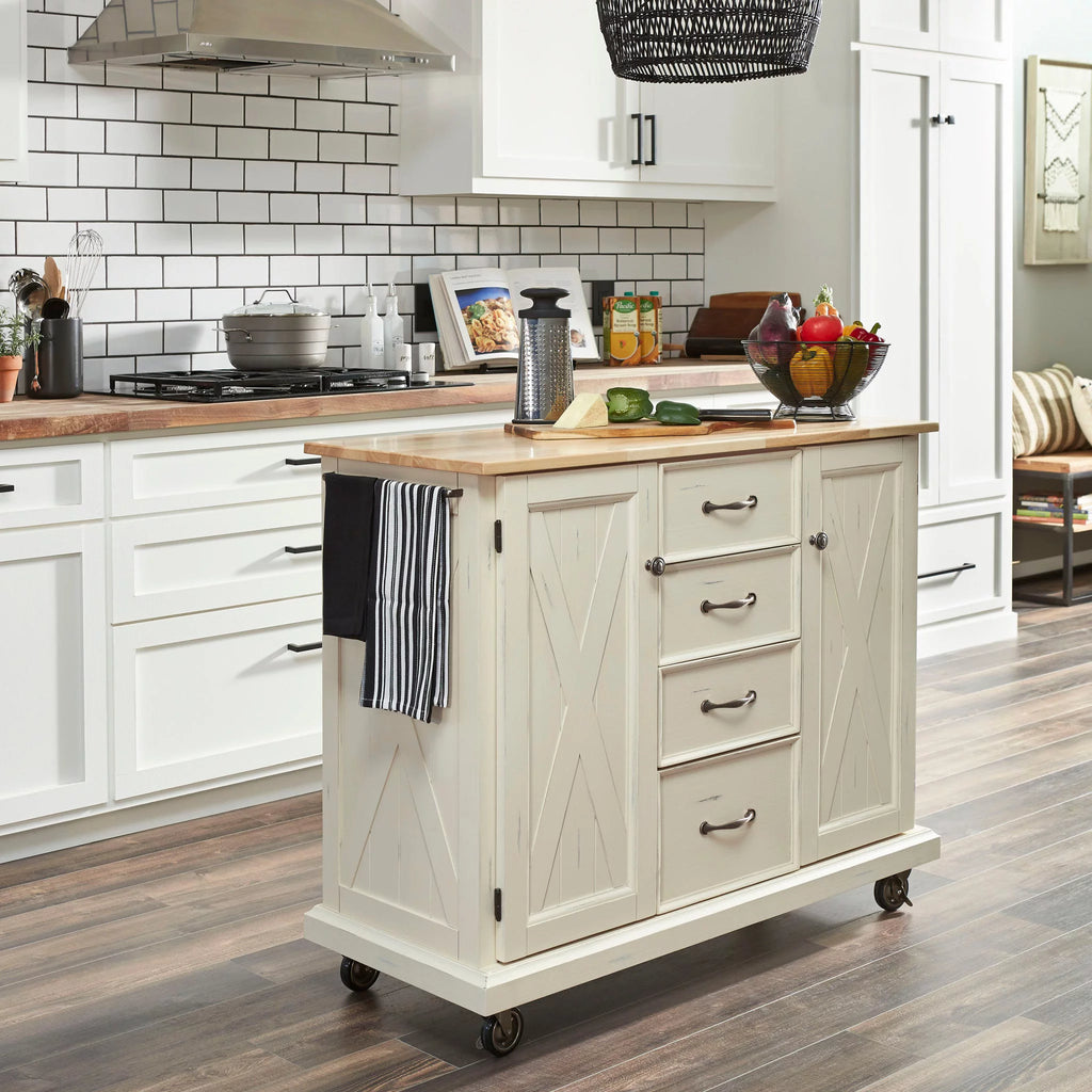 Off White Wood Kitchen Cart C929784