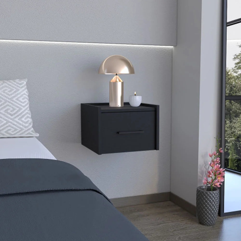 Black Floating Nightstand with Drawer Y932627