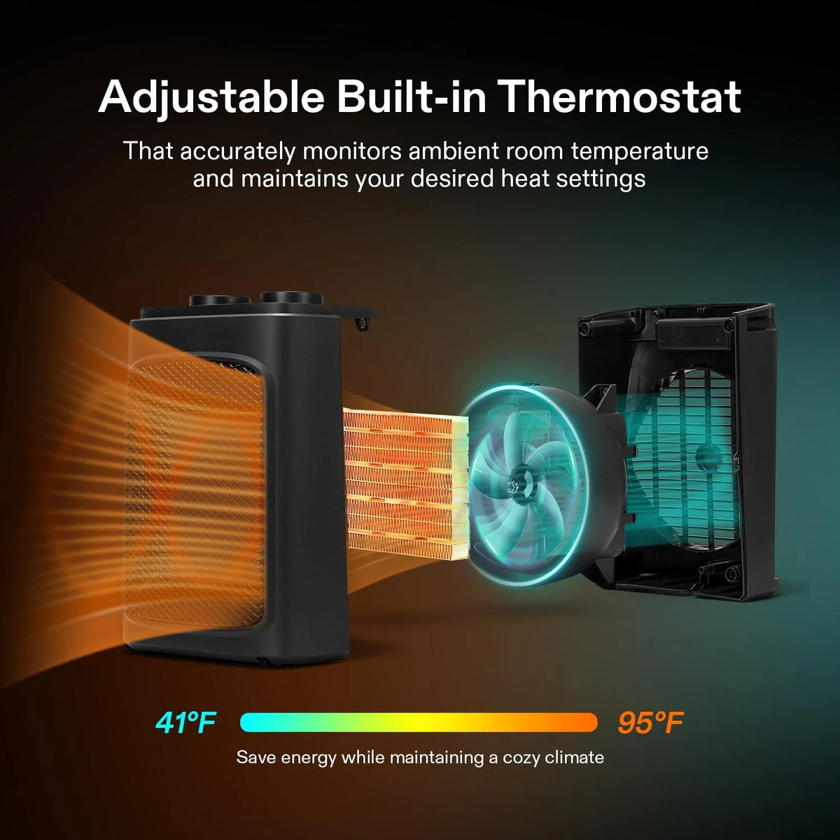 1500W Portable PTC Electric Heater with Adjustable Thermostat W76873