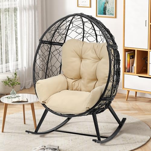 Beige Wicker Rocking Egg Chair K235626