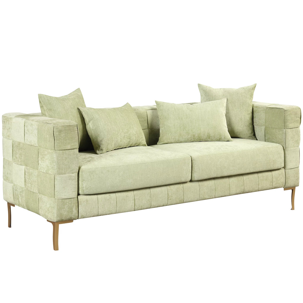 Green Chenille Upholstered 3-Seat Sofa Couch G10892