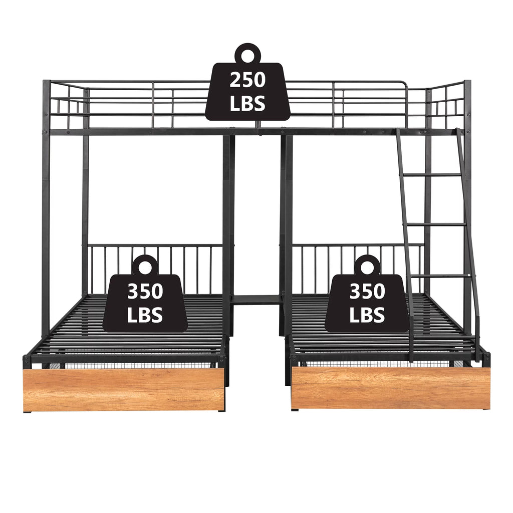 Black Metal Triple Bunk Bed with Storage Drawers Y8482