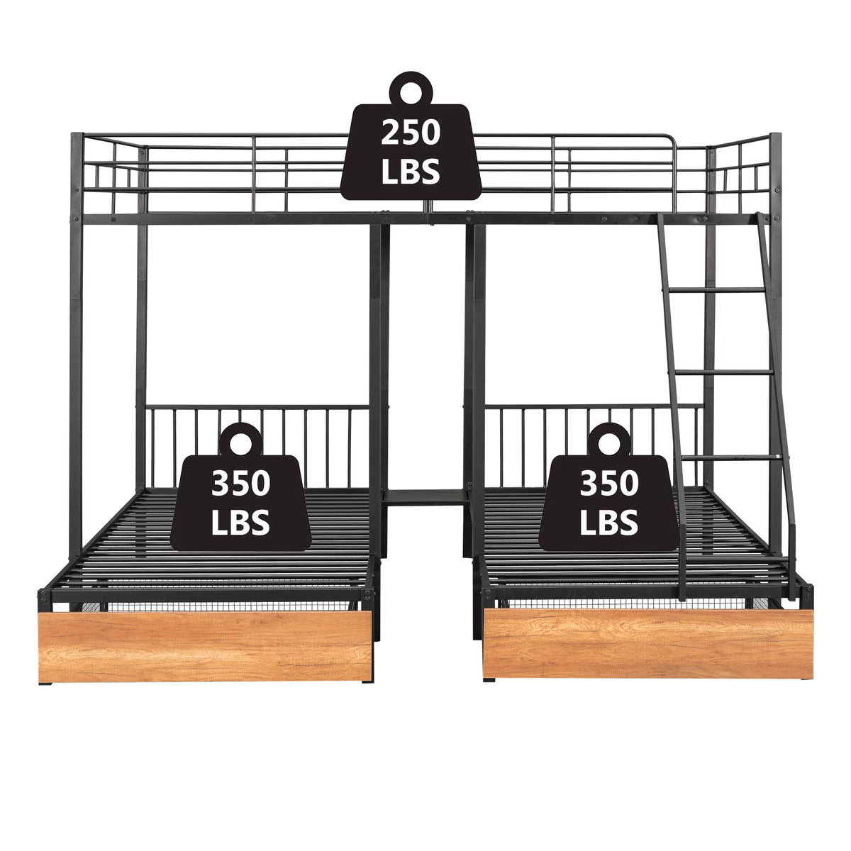 Black Metal Triple Bunk Bed with Storage Drawers Y8482