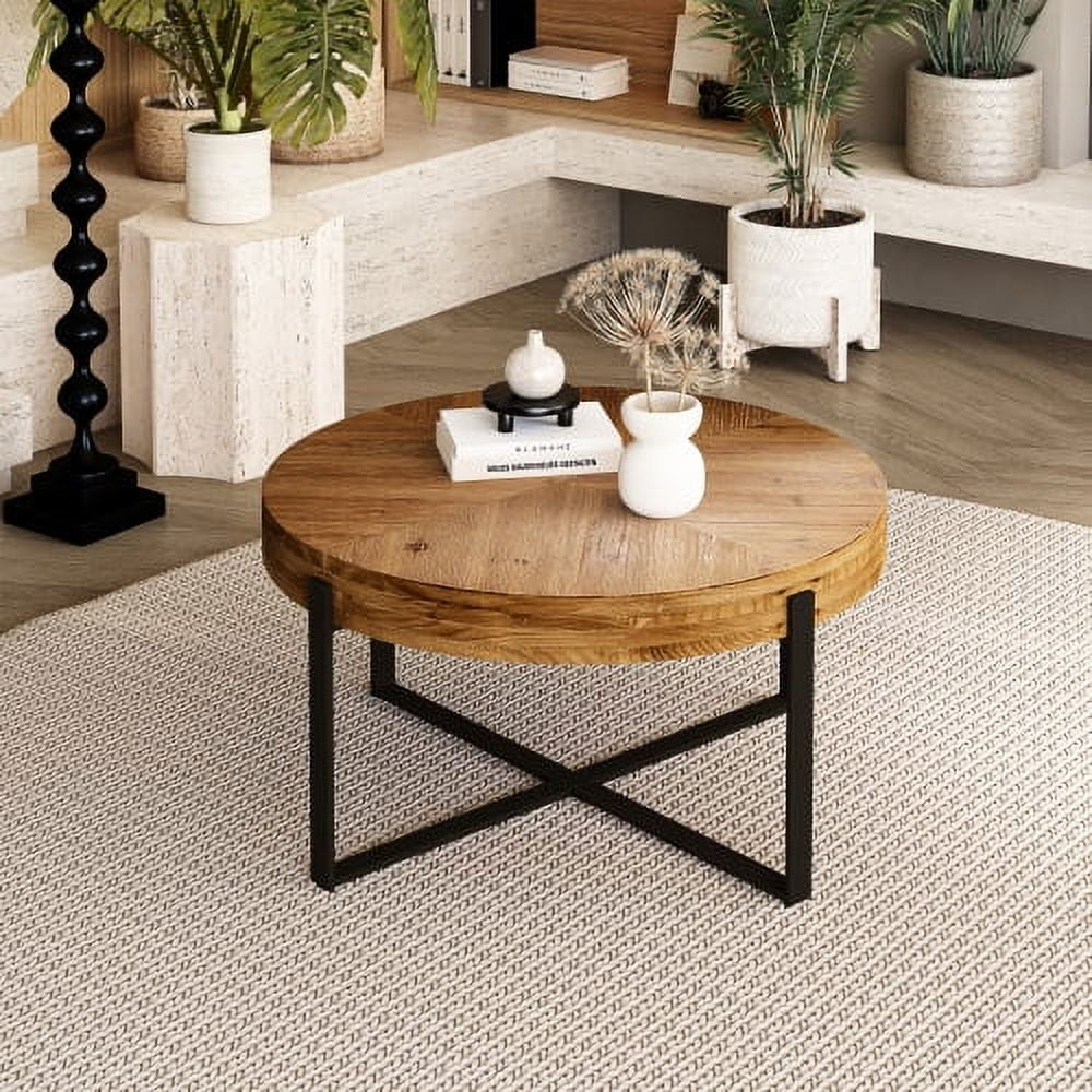 Round Coffee Table with Black Cross Legs Base U740732