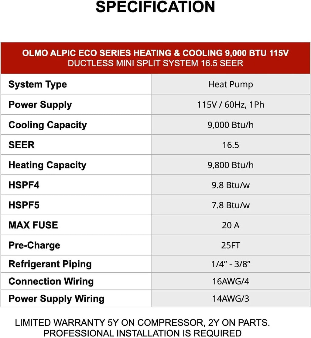 9000 BTU 115V Wall Mounted Mini Split Heat Pump Air Conditioner H3557