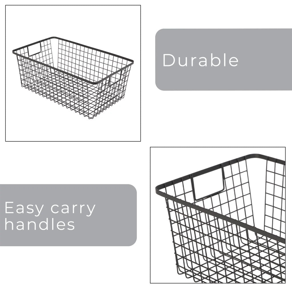 Black Set of 4 Nestable Basket Organizer with Handles V254240