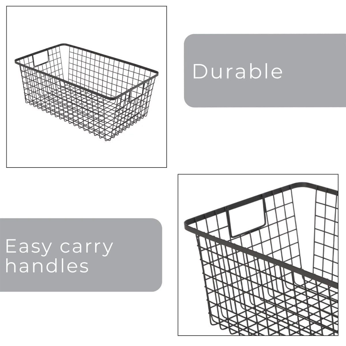 Black Set of 4 Nestable Basket Organizer with Handles V254240