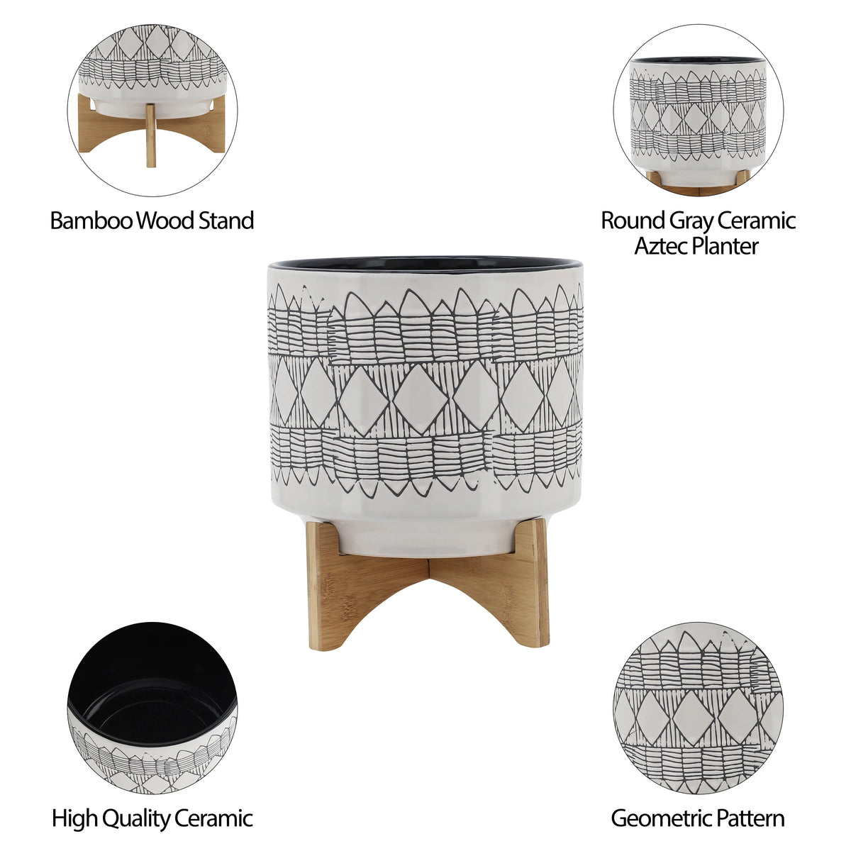 Ceramic Planter On Wooden Stand S85842