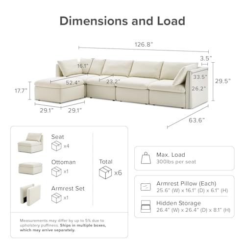 Oversized Modular Sectional Sofa with Storage and Ottoman Chaise S60880