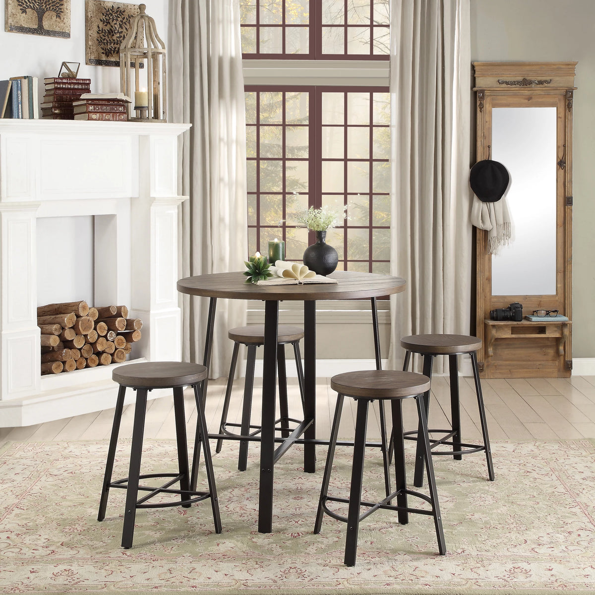 Brown Round 4-Seater Counter Height Table B6612