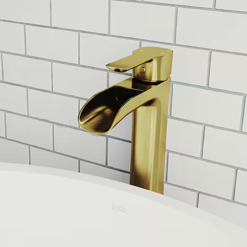 Single Handle Bathroom Vessel Faucet Matte Brushed Gold V1409