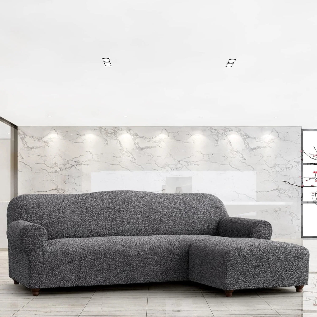 Dark Grey 1-Piece Sectional Sofa Slipcover O385158