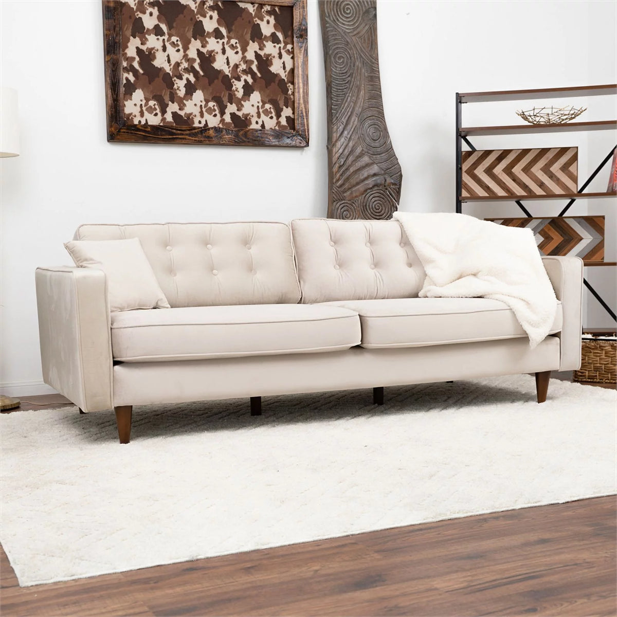 Beige Velvet Living Room Couch E65152