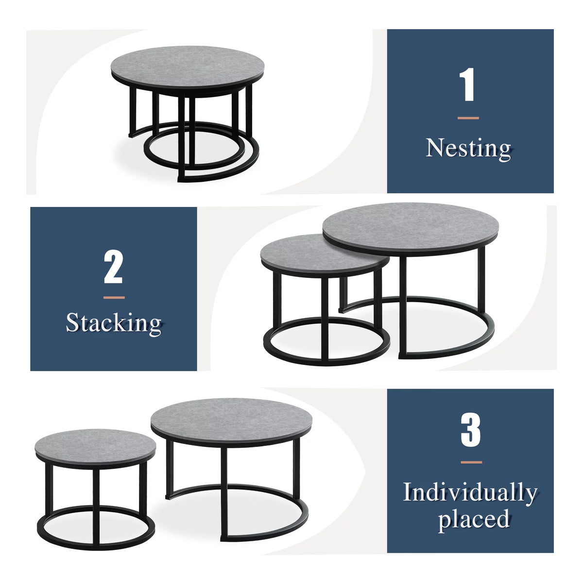 Round Nesting Coffee Table Set Metal Frame Gray D299346
