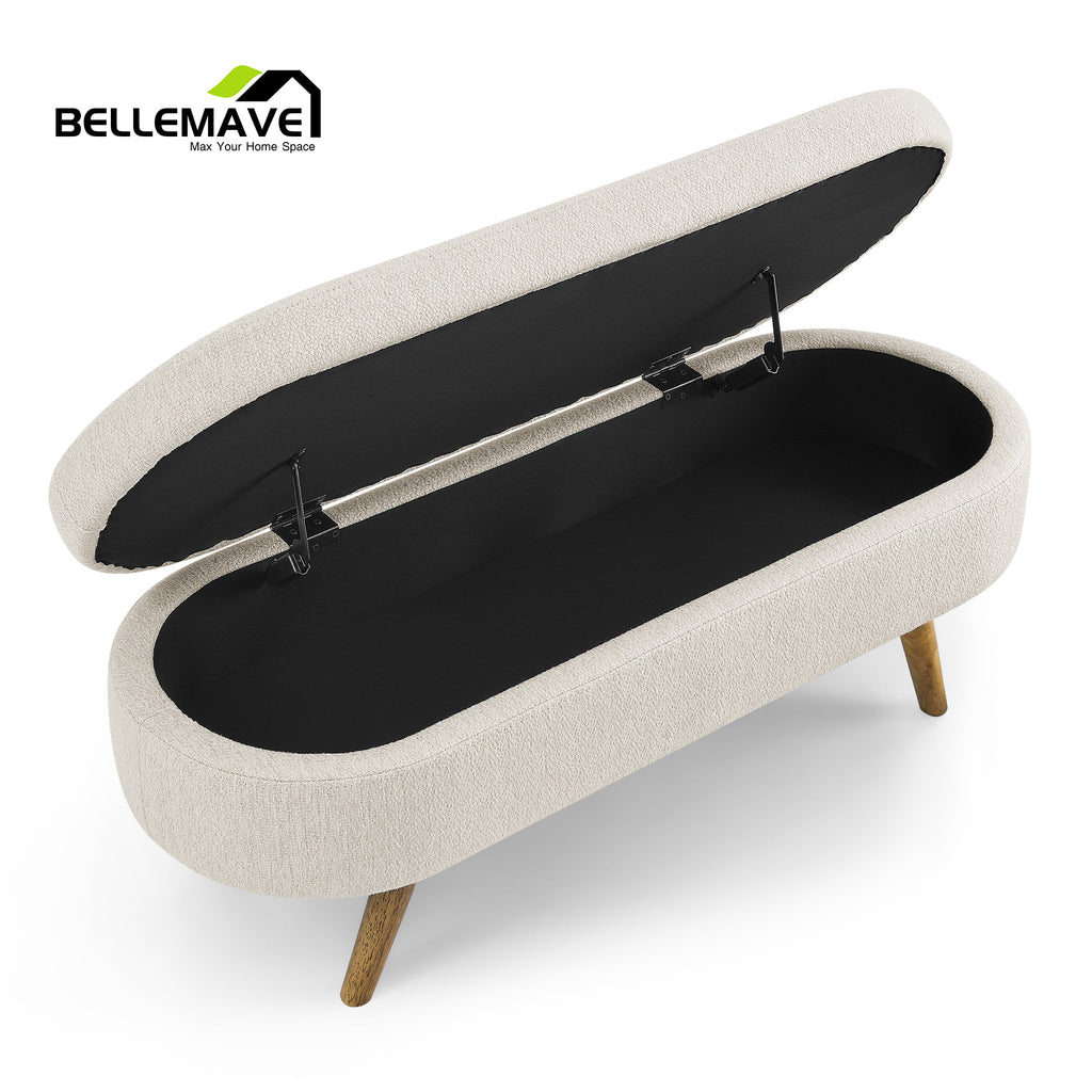 Beige Linen Upholstered Storage Ottoman C2315