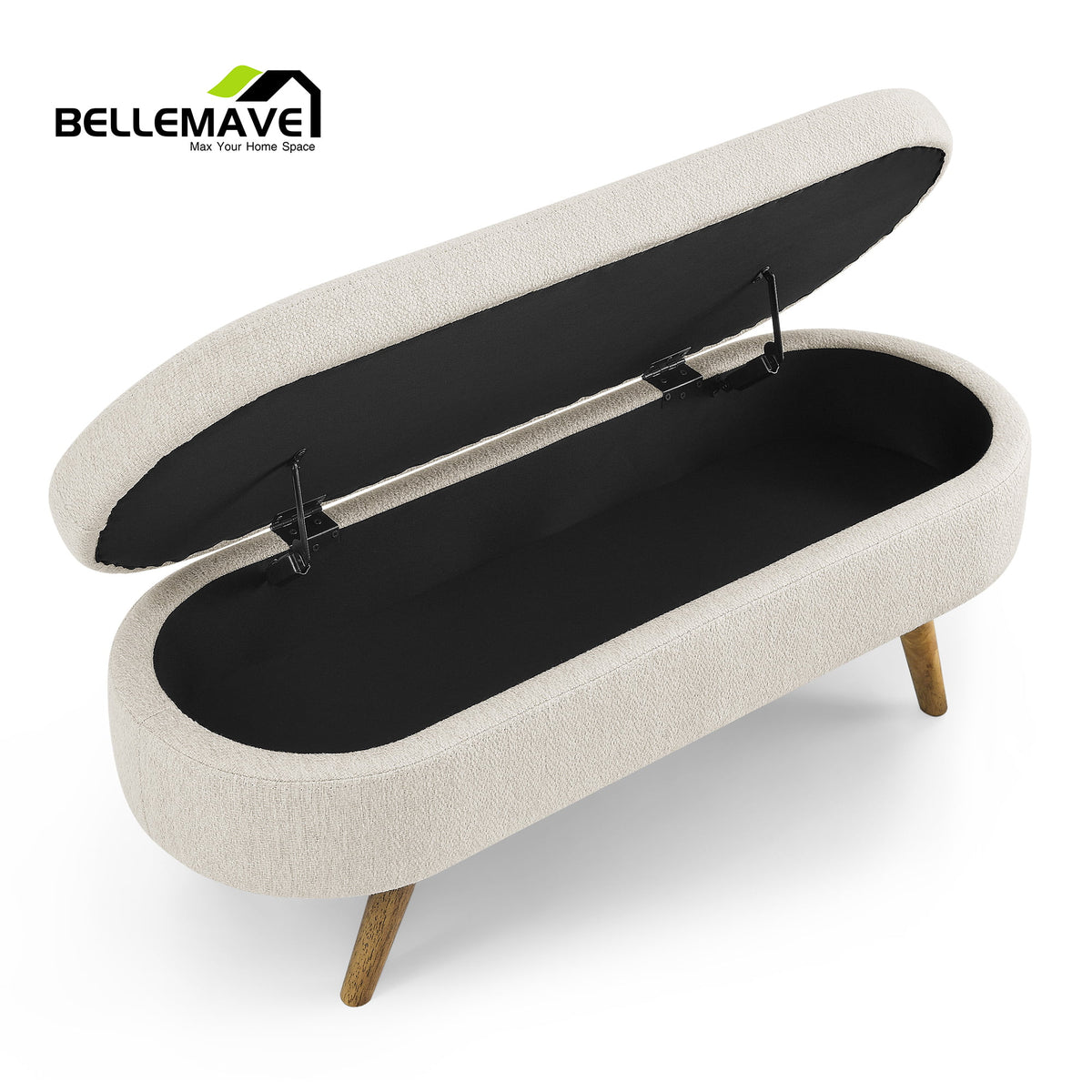 Beige Linen Upholstered Storage Ottoman C2315