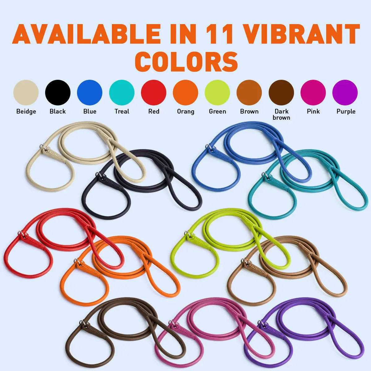 Leather Round Slip Lead T37037