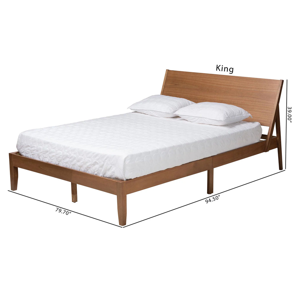 Walnut Brown Wood Queen Size Platform Bed T1484
