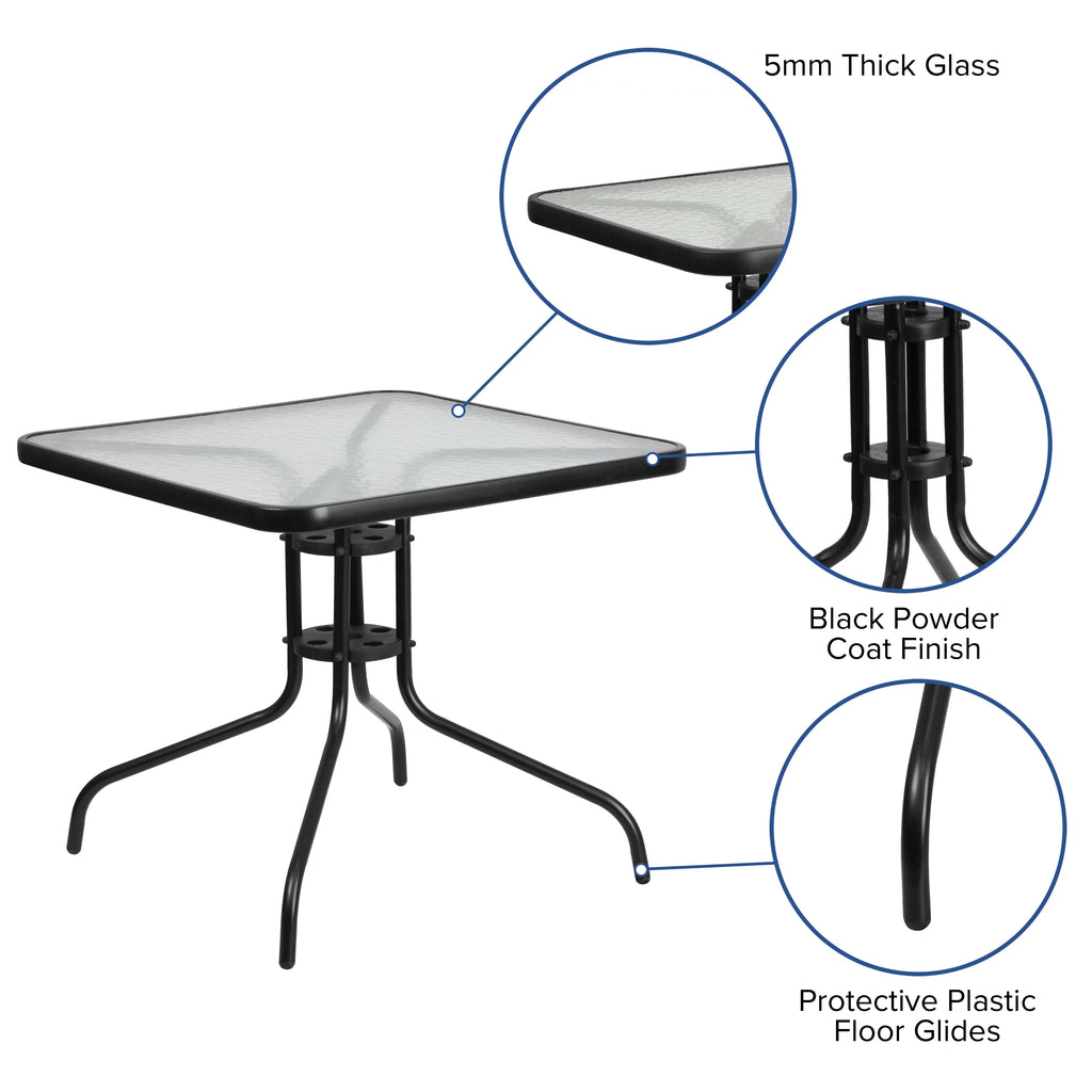 5 Piece Outdoor Patio Dining Set with Tempered Glass Table and 4 Gray Stack Chairs G6222