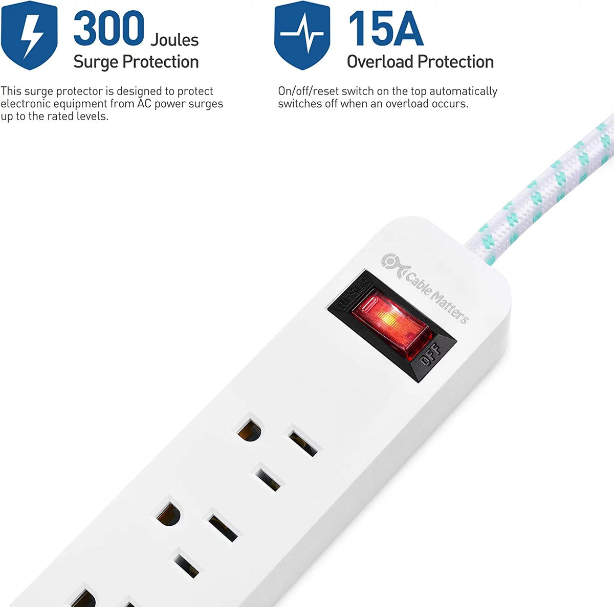 2-Pack 3 Outlet Surge Protector Power Strip with USB Charging Ports White V80375