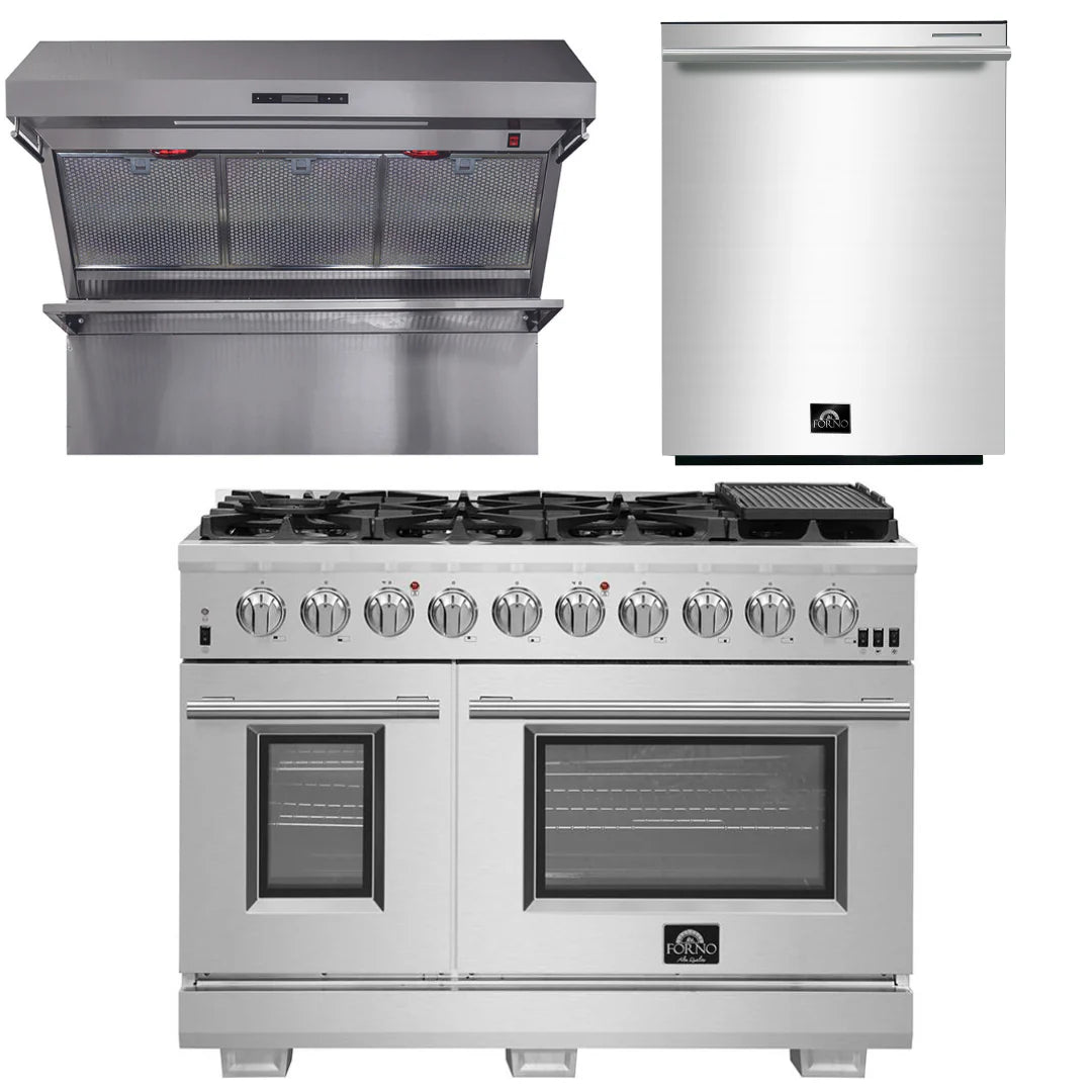 48 Inch Gas Burner Electric Oven Pro Range, Wall Mount Range Hood, Dishwasher R96432