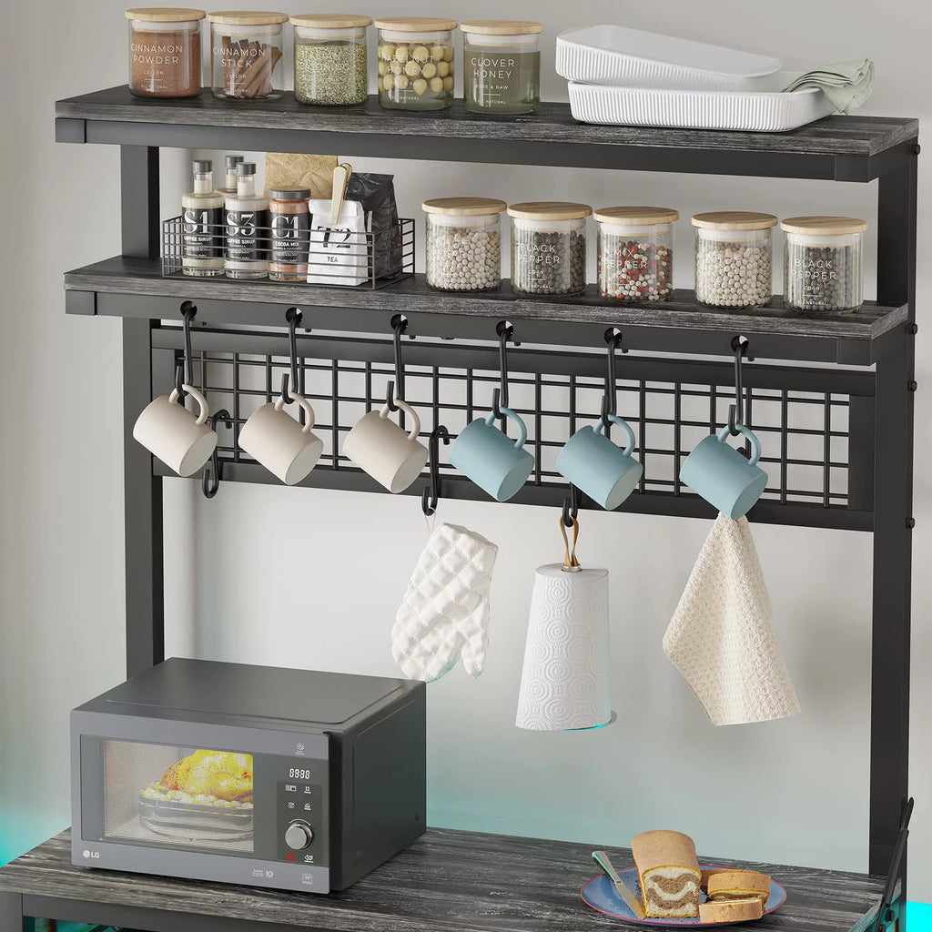 6-Tier Grey Bakers Rack with Power Outlet O52458