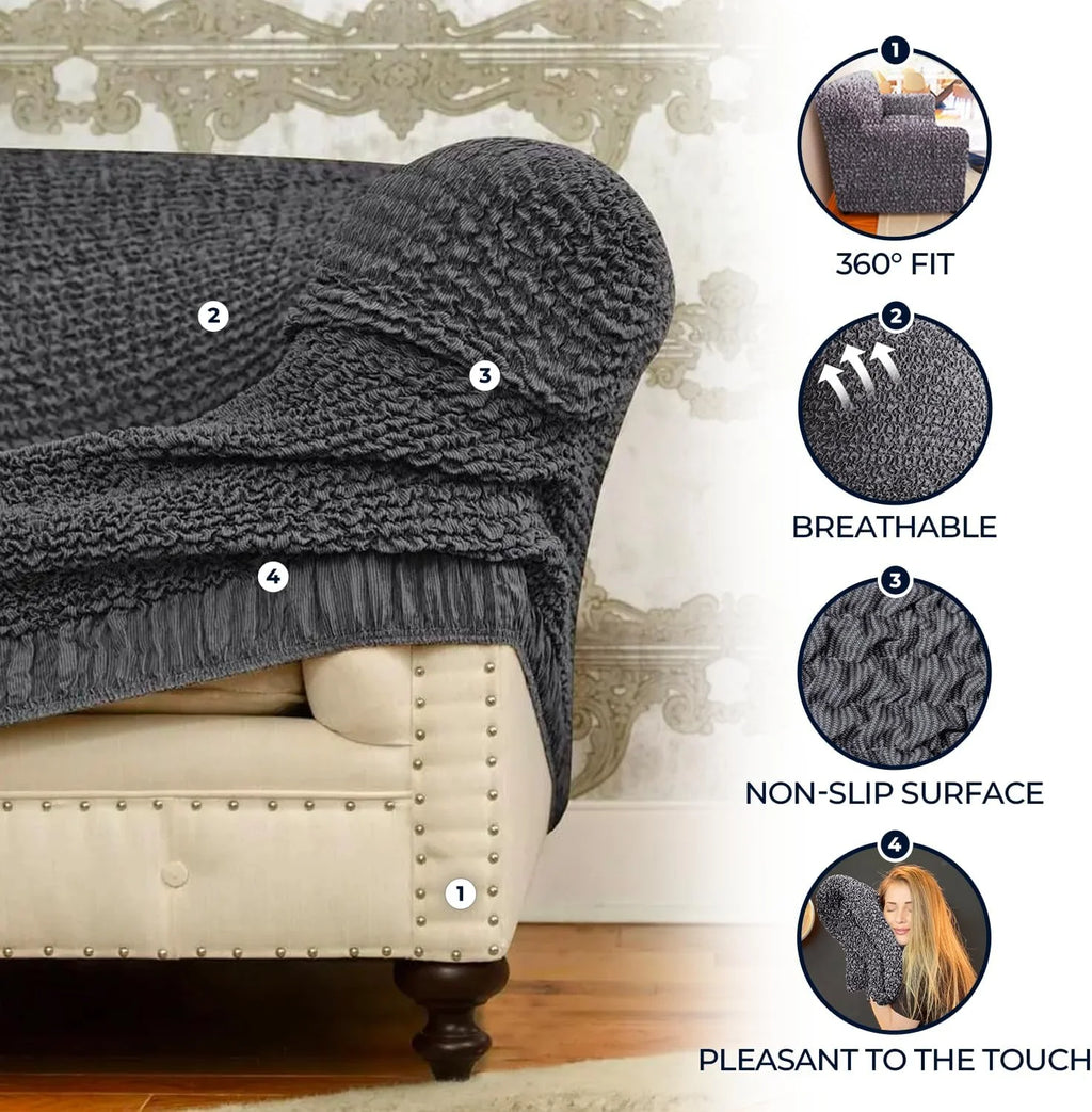 Dark Grey 1-Piece Sectional Sofa Slipcover O385158