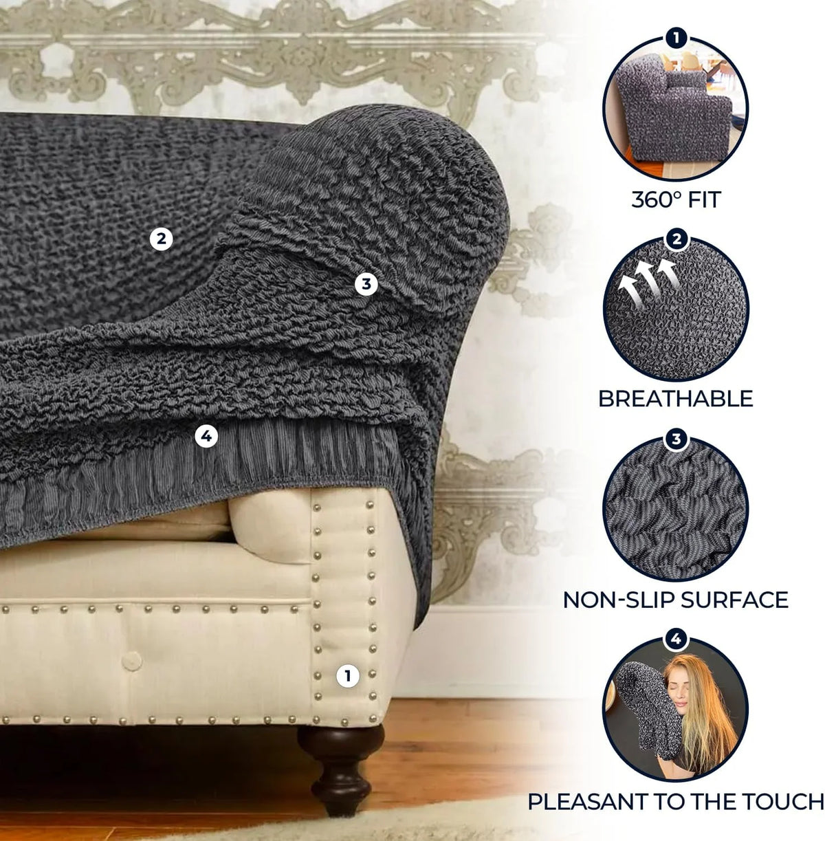 Dark Grey 1-Piece Sectional Sofa Slipcover O385158