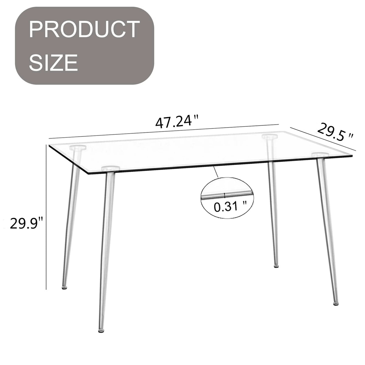 5 Piece Glass Top Dining Table Set with 4 Linen Chairs N788