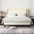 Upholstered Platform Bed Frame with Gold Trim Full Size Fabric Bed O7349