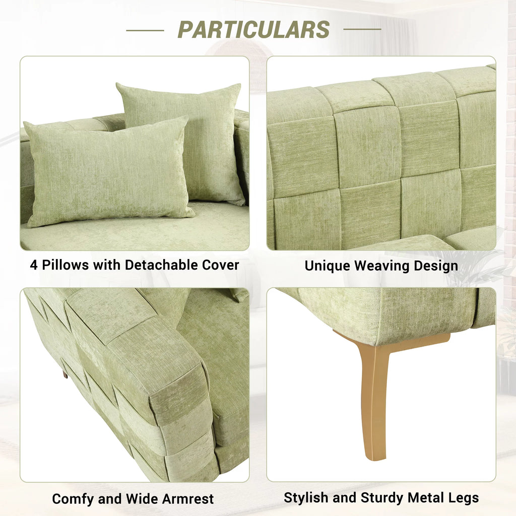 Green Chenille Upholstered 3-Seat Sofa Couch G10892