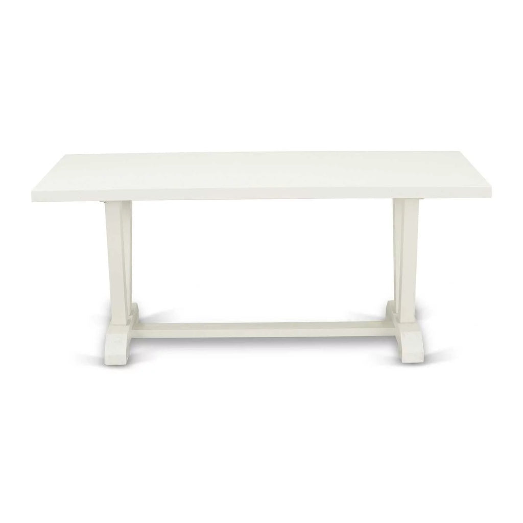 Kitchen Table with Linen White Top and Wooden Legs I7033