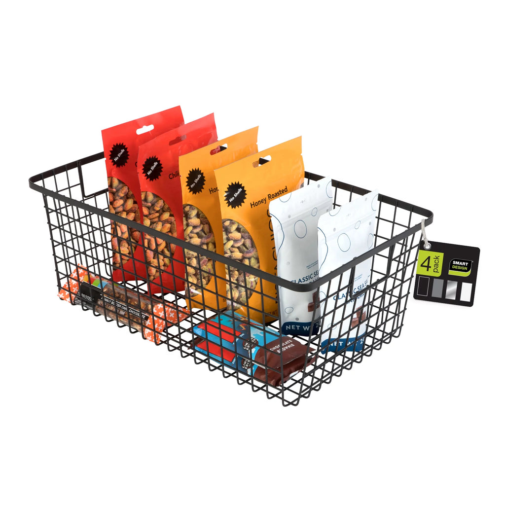Black Set of 4 Nestable Basket Organizer with Handles V254240