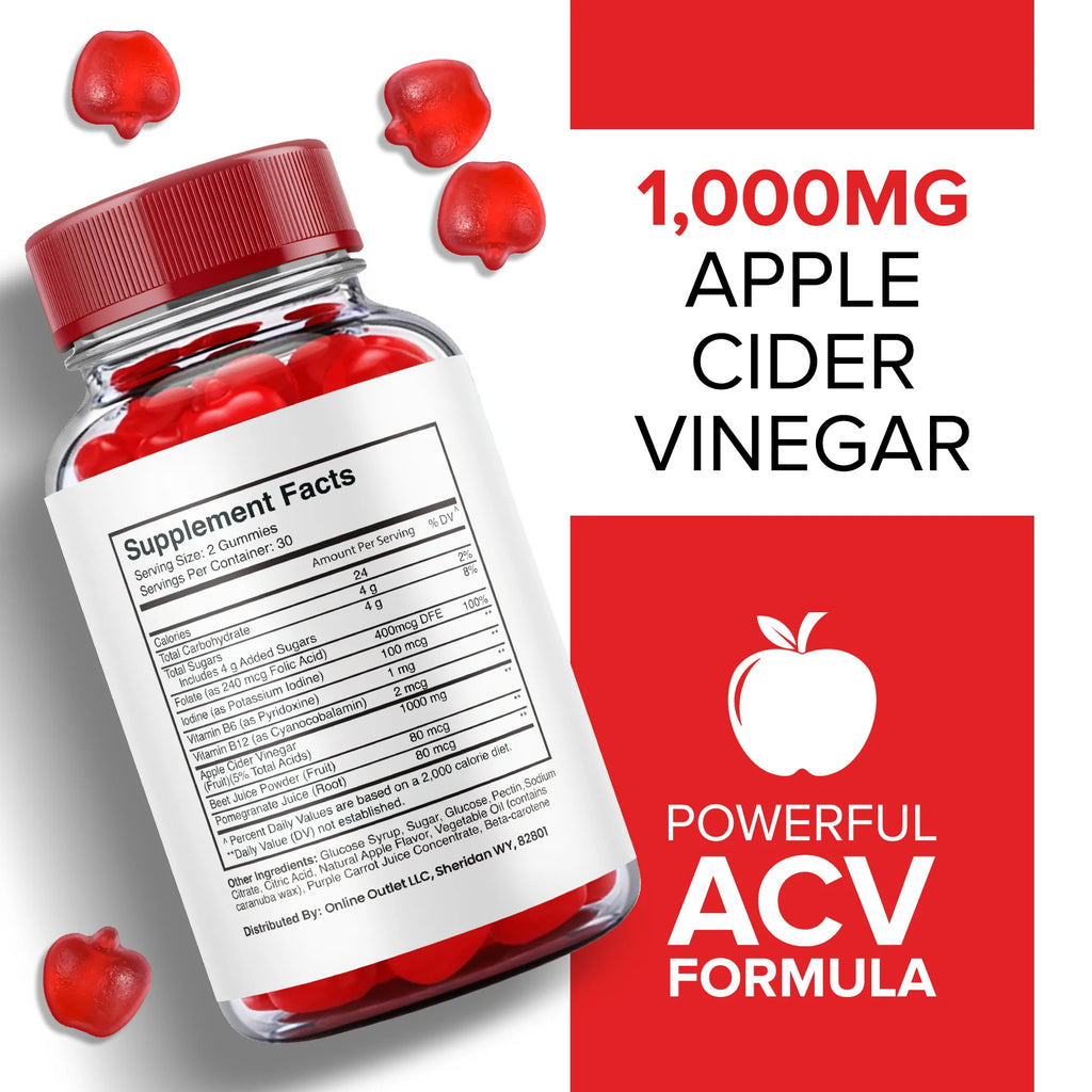 3 Pack 1000mg Apple Cider Vinegar Gummies with Vitamin B12 Beet Root A113