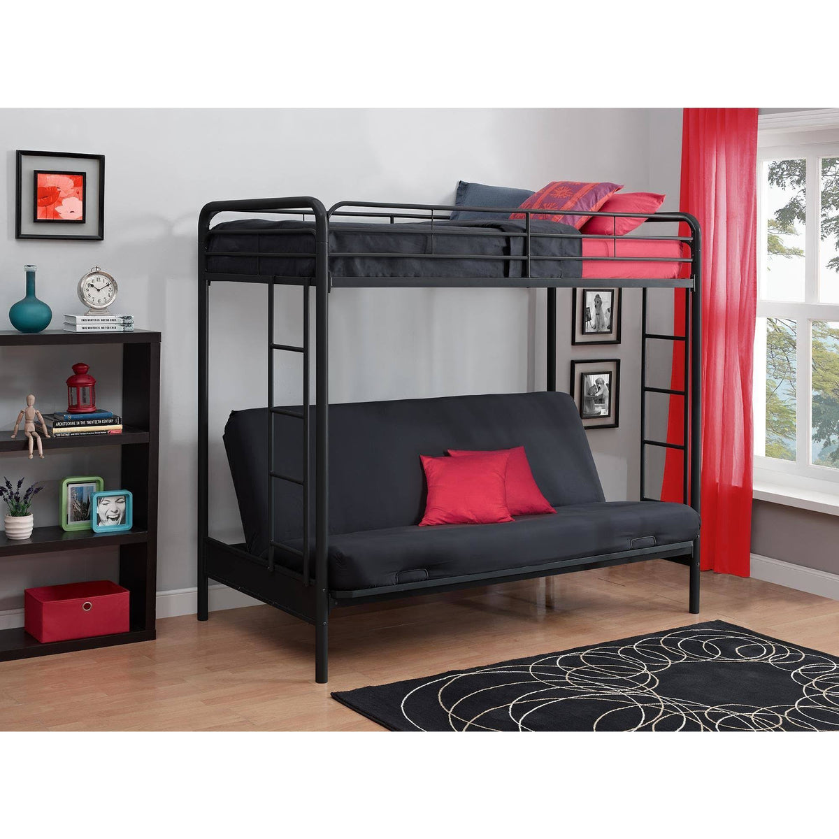 Black Metal Twin Over Futon Bunk Bed L26245