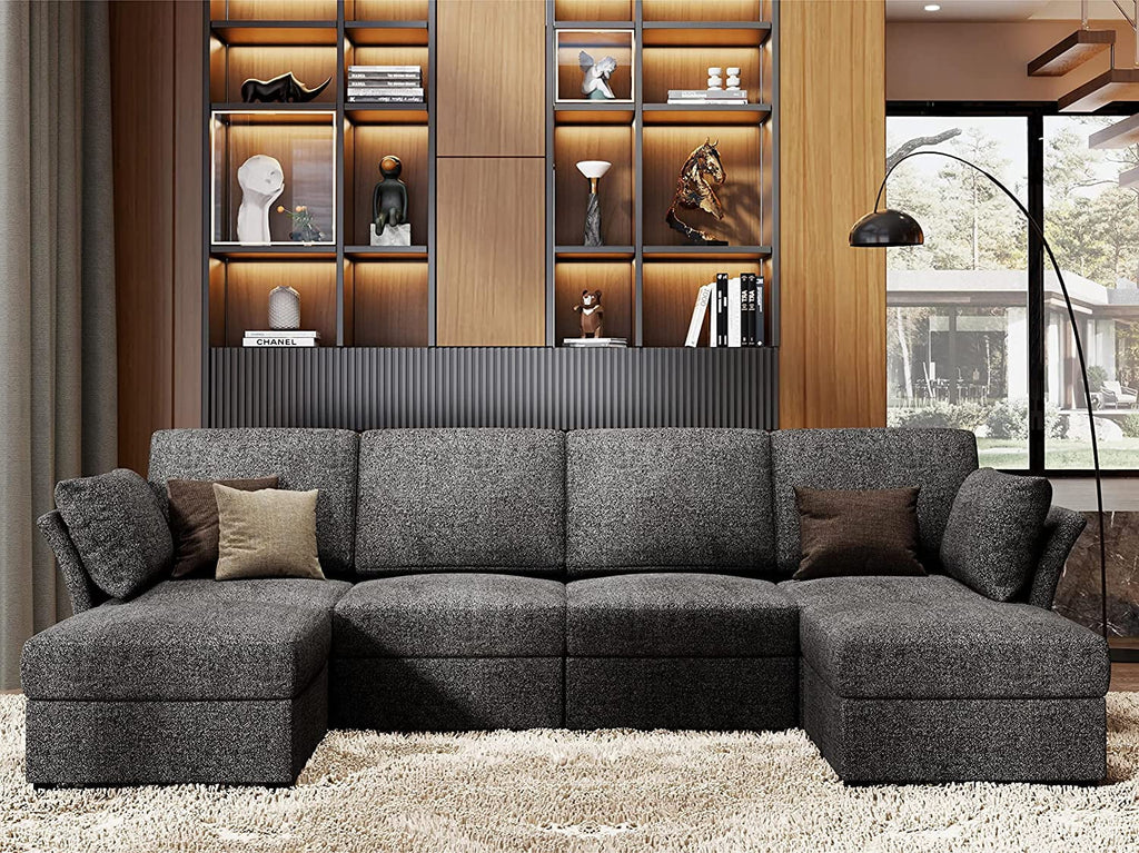 Dark Grey 6 Seat U-Shape Sectional Sofa with Ottomans R609